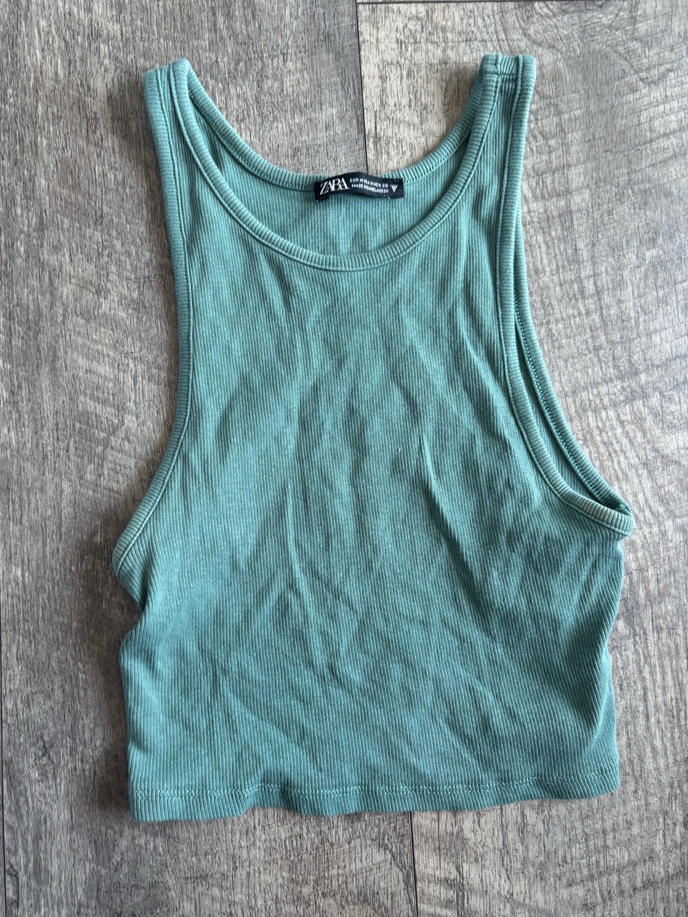 Zara Dusty Teal Ribbed Crop Tank Top